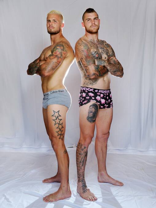 Tattoos in rugby league: Sandor Earl and Josh Dugan. Picture: COLLEEN PETCH