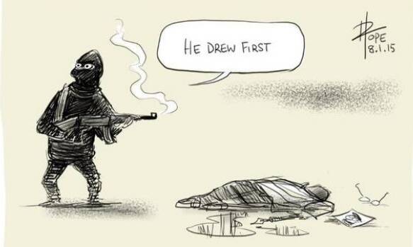 David Pope's cartoon reaction to the Charlie Hebdo attack Illustration: David Pope