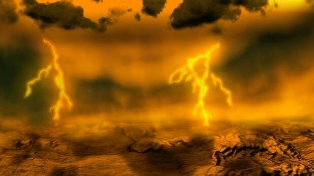 An artist's rendition shows lightning striking the surface of planet Venus. Could Earth end up being as inhospitable toward life as Venus? Photo: European Space Agency