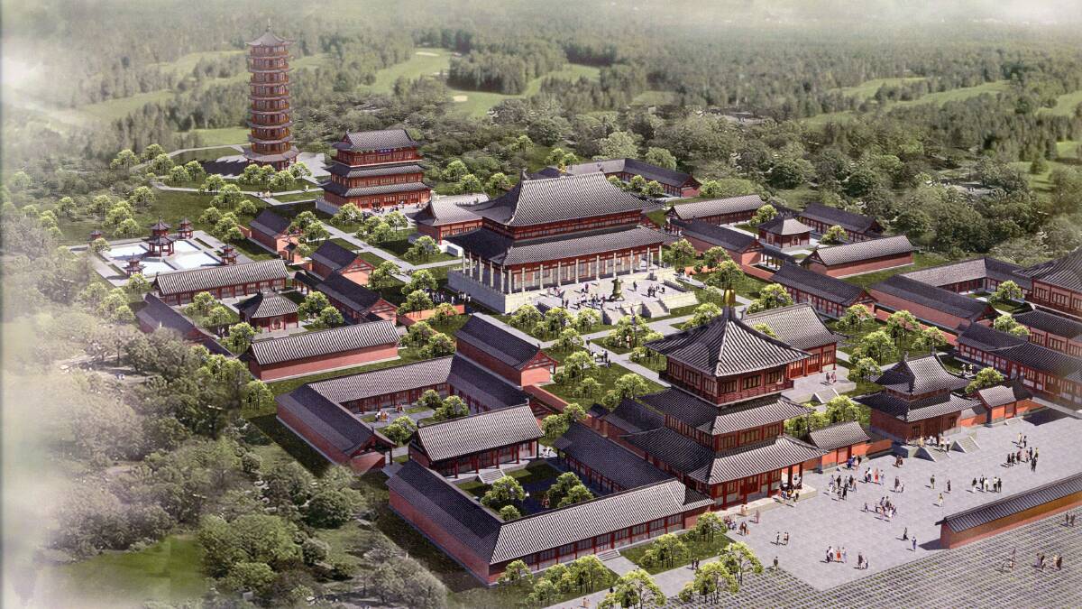 An artist's illustration of the Shaolin Temple proposed for Falls Creek.