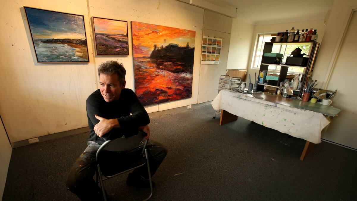 Painter Ashley Frost in his studio. Picture: KIRK GILMOUR