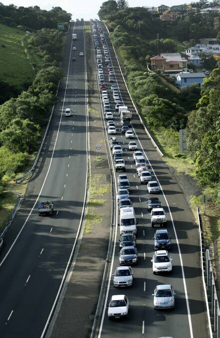 Lines of  traffic build up along the Princes Highway in southern Illawarra as people head south for the long Easter weekend. 