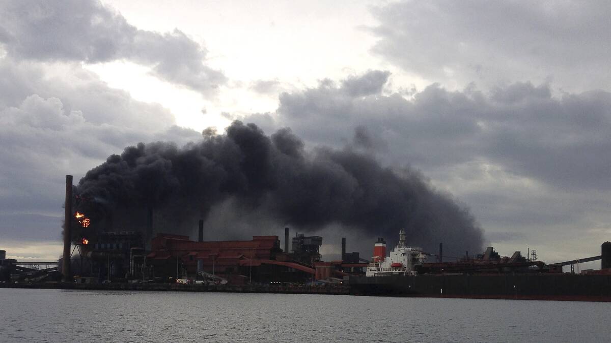 The fire at Bluescope Steel sinter plant. Picture: GREG TOTMAN
