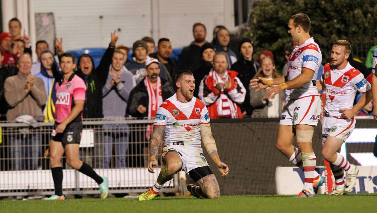Josh Dugan starred in the Dragons' thrashing of the Sharks on Saturday night. Picture: CHRISTOPHER CHAN