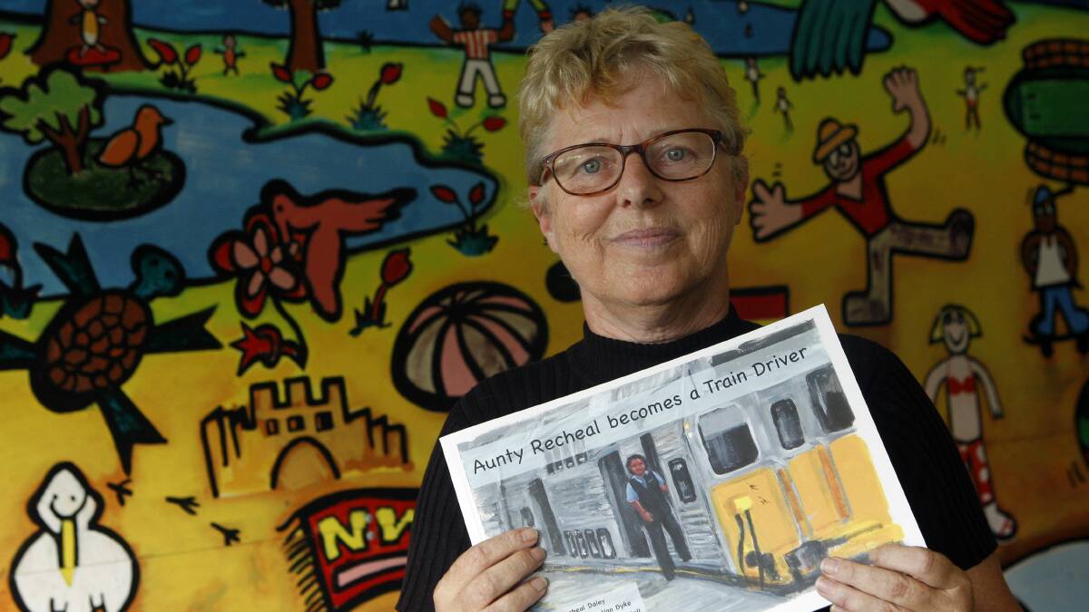 Author Phoenix Van Dyke with her children’s book Aunty Recheal becomes a Train Driver. Picture: ANDY ZAKELI
