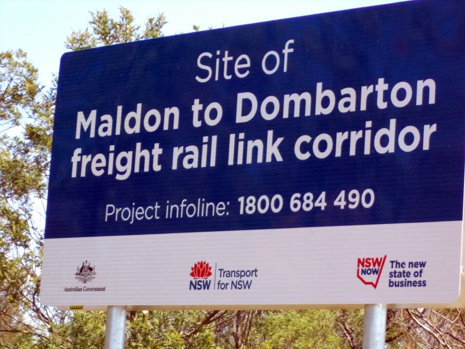 A new sign shows the site of the Maldon-Dombarton rail link corridor.