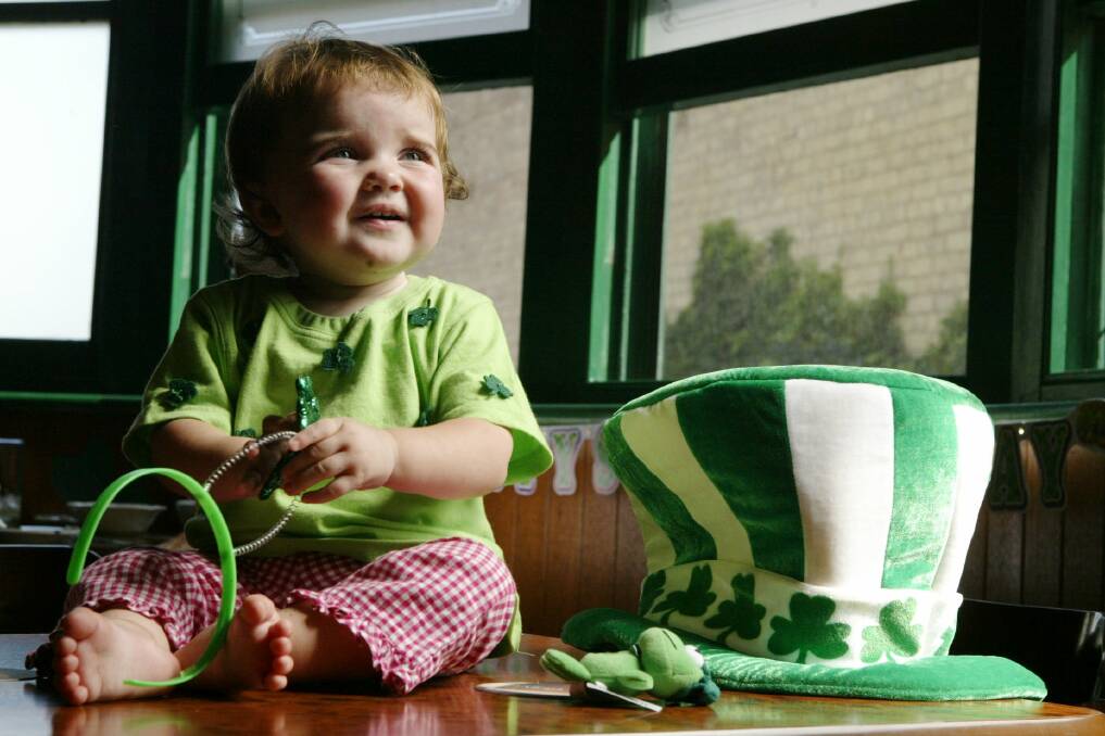 One-year-old Annabel Lee has fun celebrating St Patrick's Day at Dicey Riley's Hotel in Wollongong.