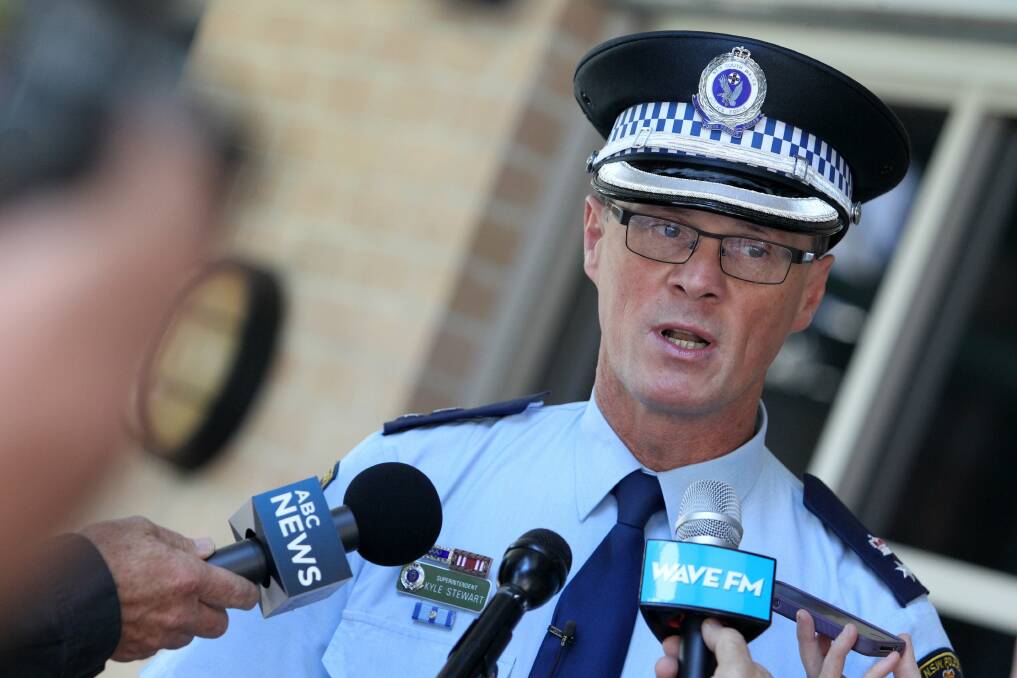 Wollongong Superintendent Kyle Stewart addresses the media on Saturday. 