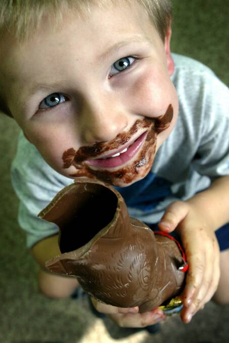 Jed, 4, enjoys Easter when his mother waives the "one at a time" chocolate allowance.