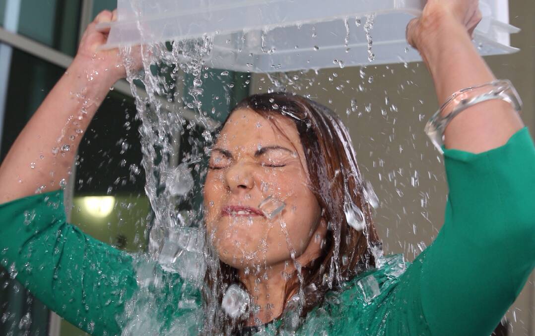 Greens Senator Sarah Hanson-Young accepted Christopher Pyne's ice bucket challenge. Picture: ANDREW MEARES