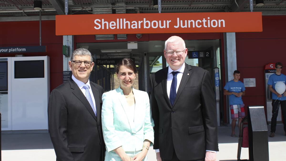 John Ajaka, Gladys Berejiklian and Gareth Ward at the new Shellharbour Junction Station.