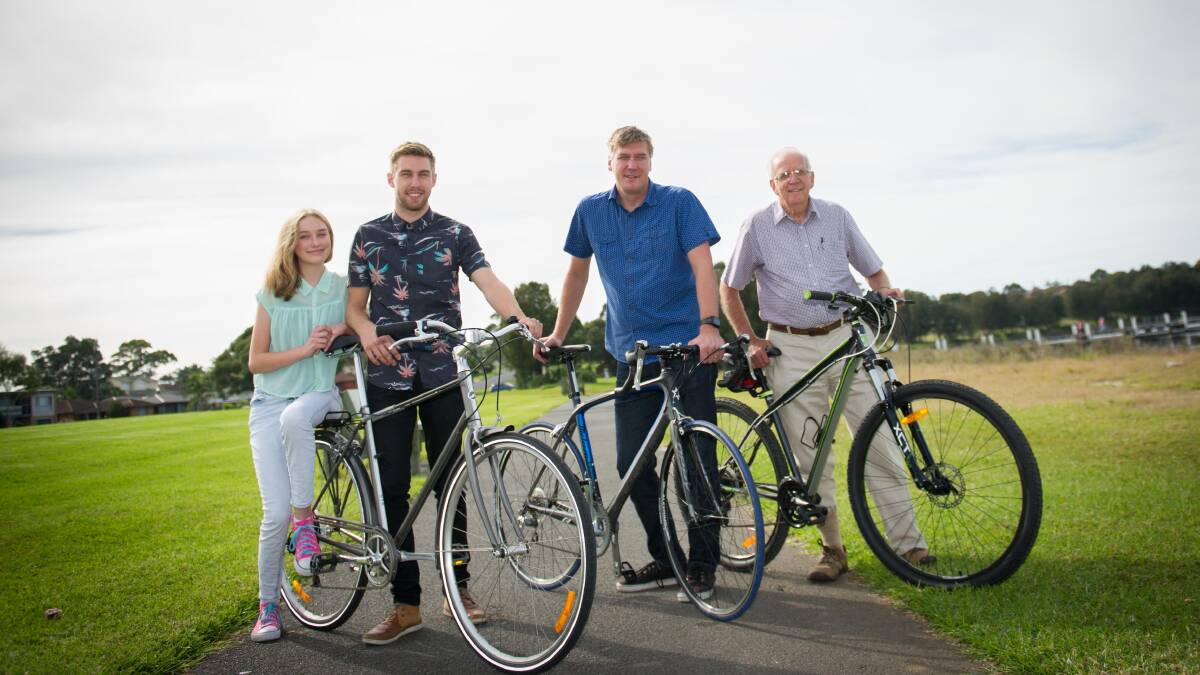 Paul, Ted, Sophie and Jordan Bartlett want more than 750 people to join them for the ride around the lake on May 3 to help the homeless. Picture: ALBEY BOND