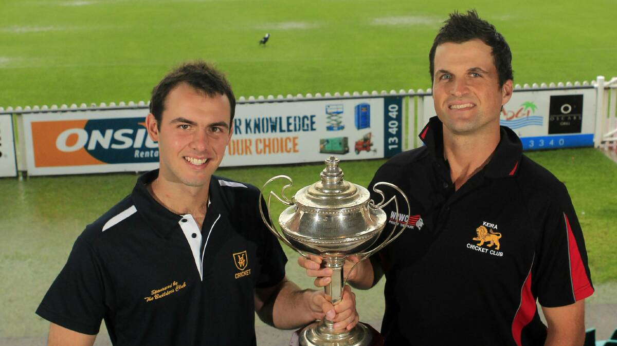 University captain Mitch Calder, left, and his Keira counterpart Graeme Batty. Picture: ANDY ZAKELI