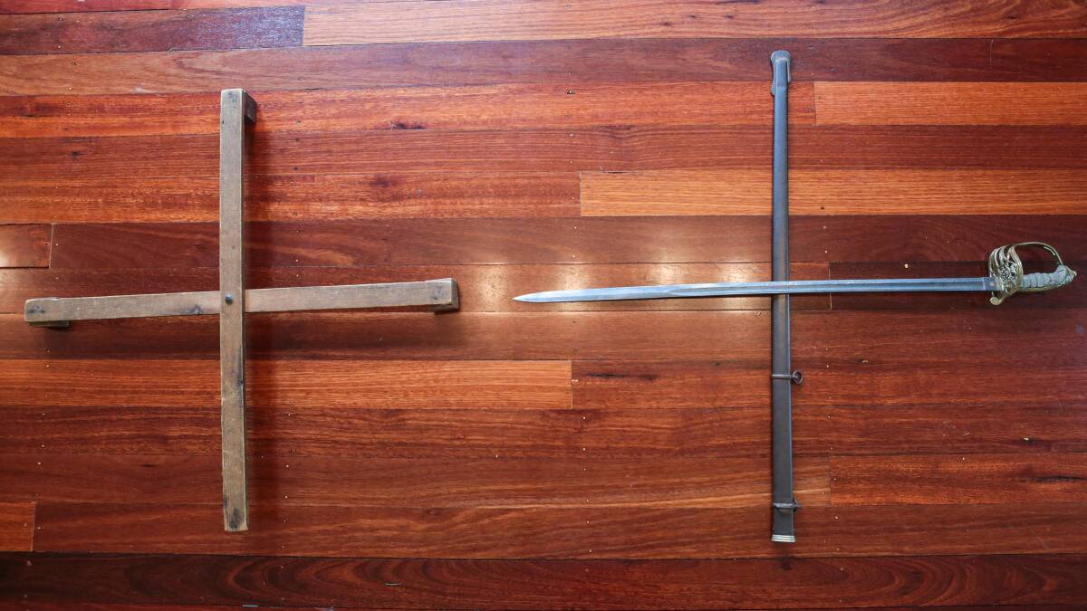 The original swords and training block used at the Williams School of National Dancing, which was regarded as a second home by many of the students.