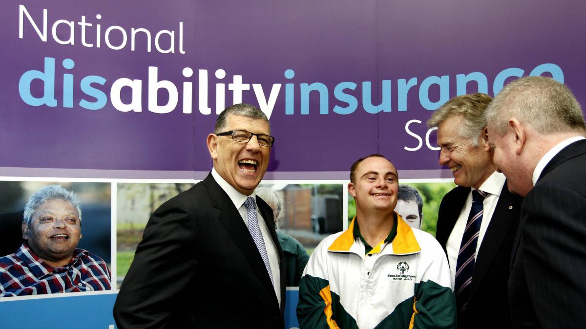 Minister for Disability Services John Ajaka with Jason Fullford, the 2000th NDIS participant, Member for Newcastle Tim Owen and Federal Assistant Minister for Social Services, Mitch Fifield.