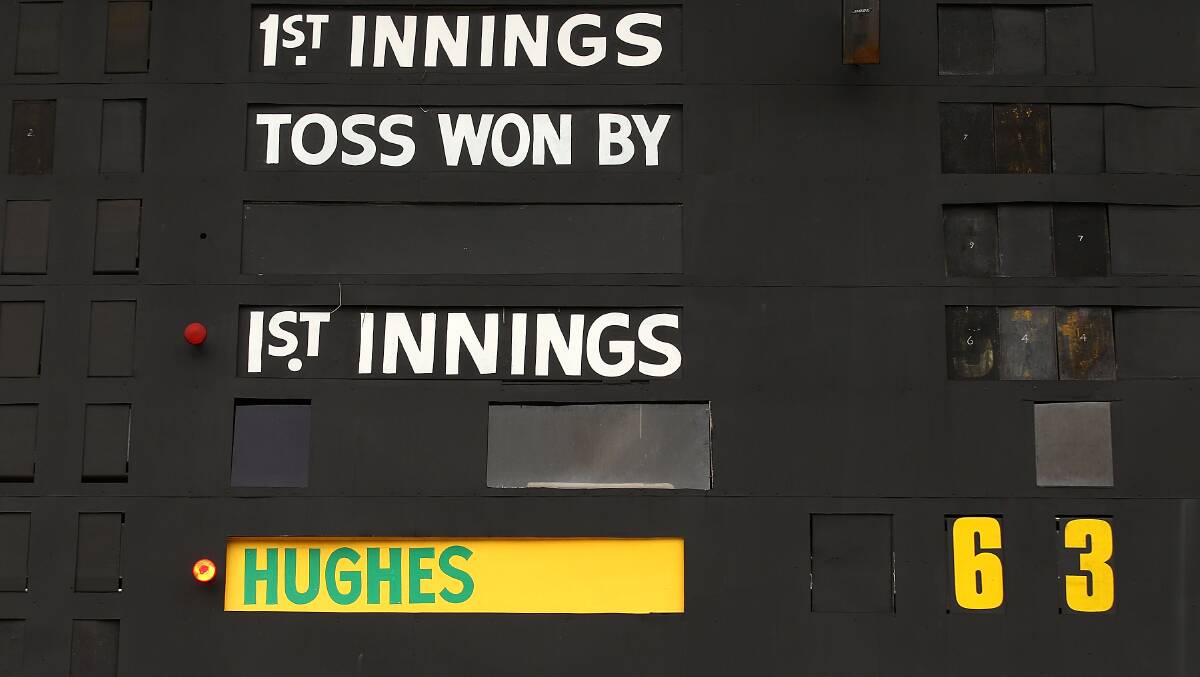 The scoreboard shows Phillip Hughes' 63 not out at the SCG on Tuesday. Picture: GETTY IMAGES