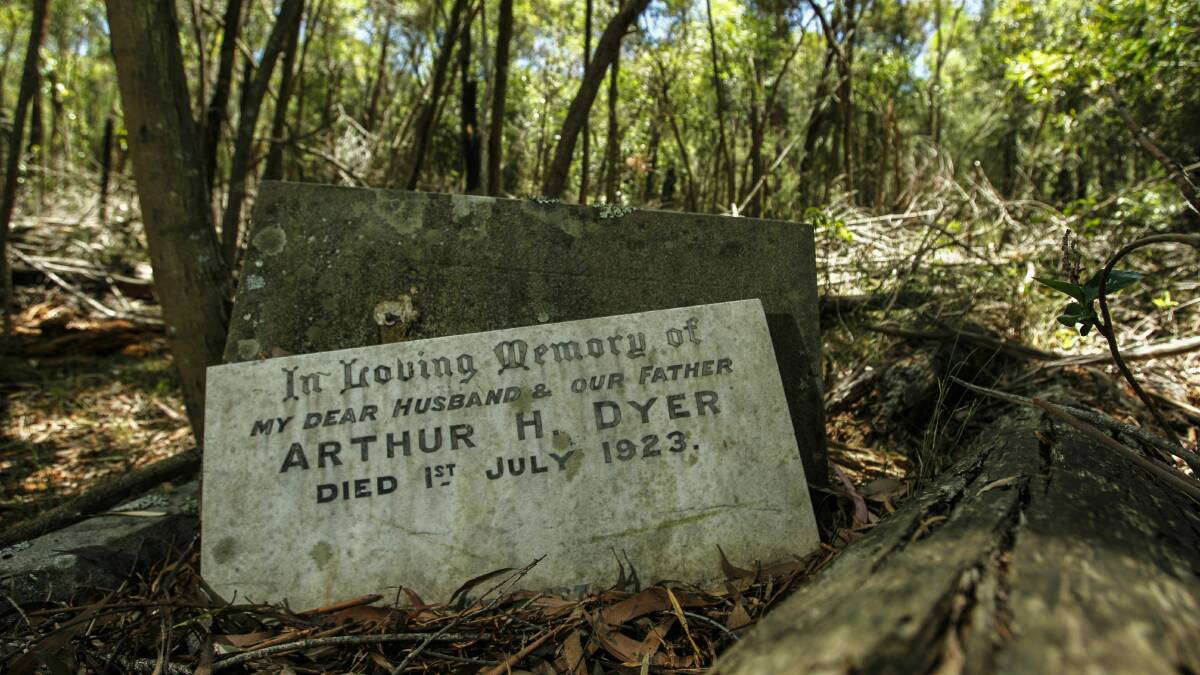 One of the intact headstones at the rediscovered  Garrawarra Cemetery. Picture: CHRISTOPHER CHAN