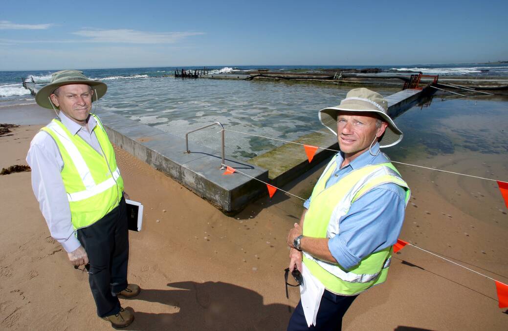 Wollongong City Council project delivery manager Glenn Whittaker and council's civic co-ordinator David Kennedy at Austinmer pool. Picture: KIRK GILMOUR