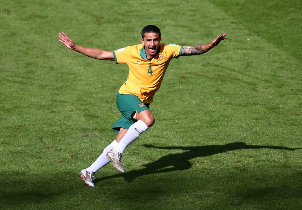 Tim Cahill reacts after arguably his greatest ever goal. Picture: GETTY IMAGES