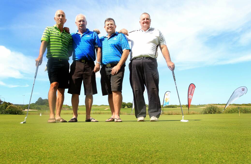 Champs: Representatives of the winning Illawarra District pennant teams (left to right)  Grant Meredith (The Links Shell Cove), Mike Alexander (Kiama), Brett Dowd (Kiama) and David Ransom (Jamberoo). Picture: SYLVIA LIBER