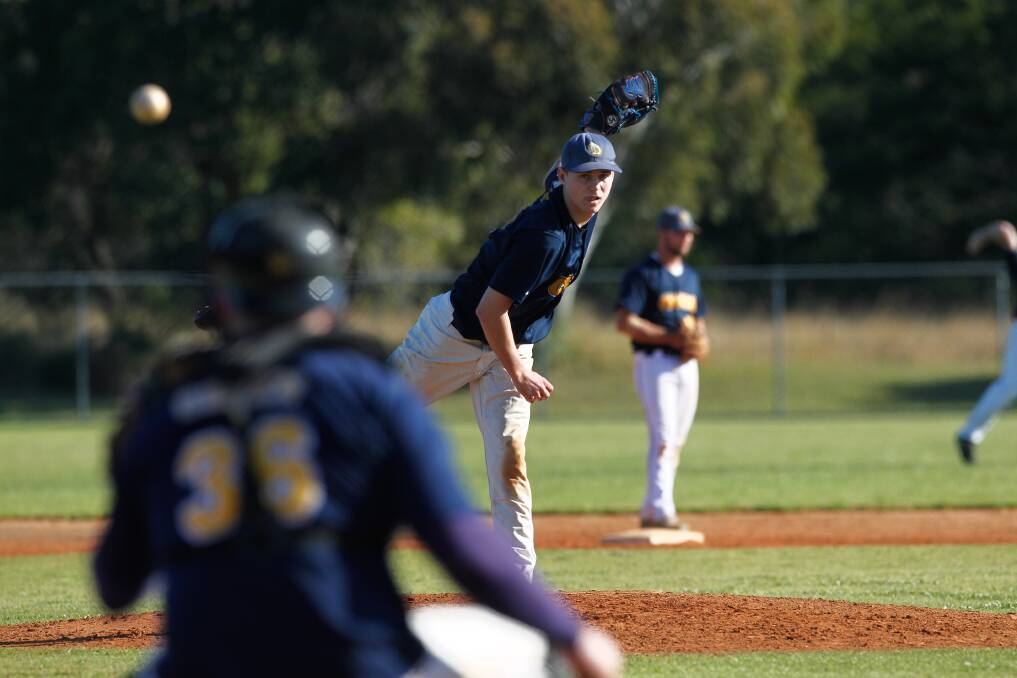 In control: Mitch Simon gave up just four hits in  seven innings to lead Dapto Chiefs to a vital 3-1 win over Wests Cardinals at Cringila Park.