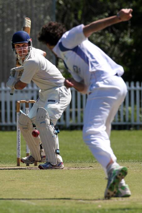 Game breaker: University opening bowler Rhys Voysey in action earlier this season. Voysey took 4-16 including a hat-trick but Corrimal fought back for dramatic six run win at Ziems Park. Picture: GREG TOTMAN
