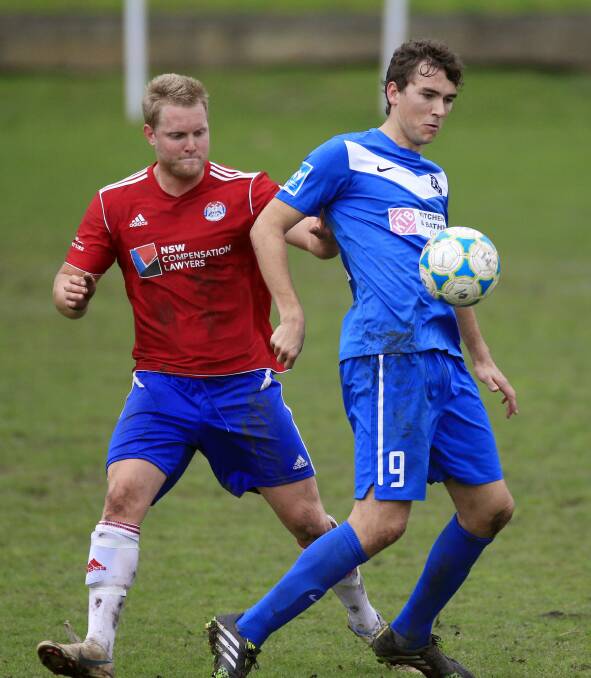 In form: Bulli striker Ben McDonald (front) in action last season. McDonald scored in the 2-2 draw with Port Kembla in the opening round of the Illawarra Premier League.  