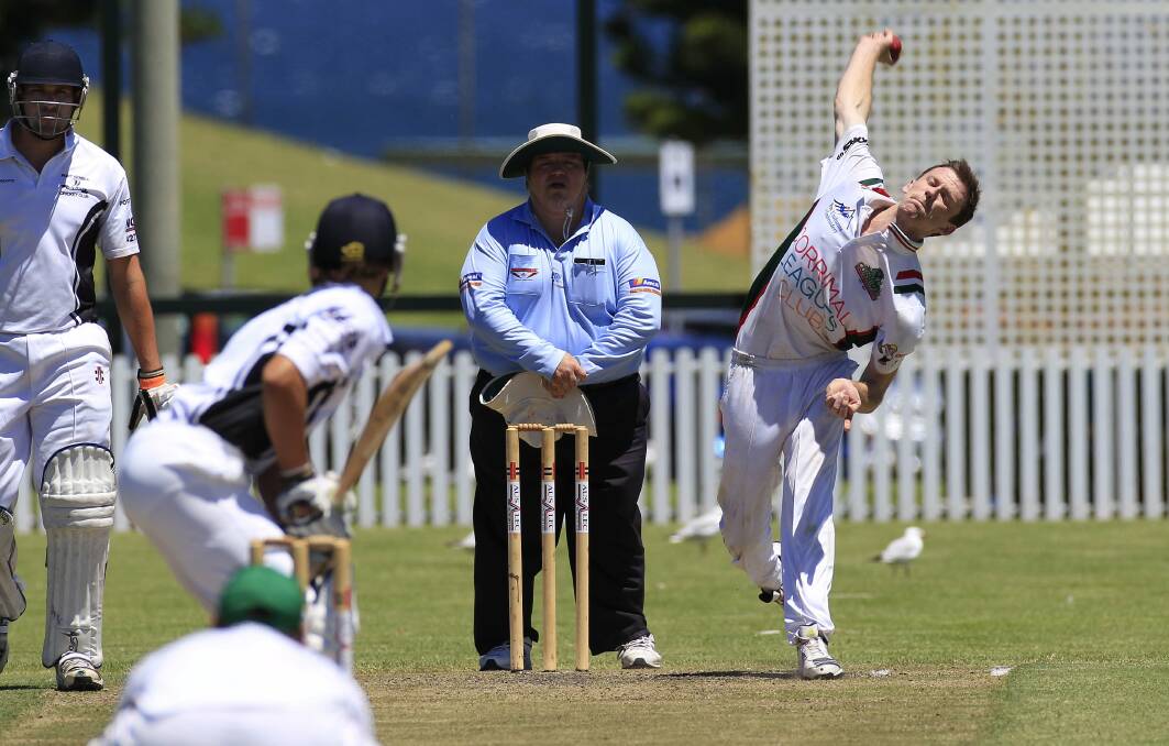 In form: Corrimal’s Aaron McElhinney sends down a delivery during the Cougars five wicket win over Port Kembla. Corrimal are away to leaders Helensburgh in round nine. Picture: ANDY ZAKELI