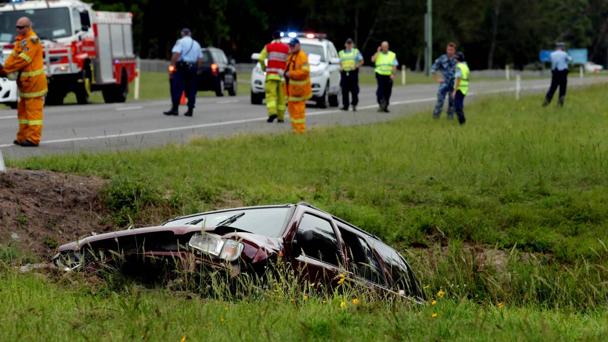 The accident scene along Medowie Road at Williamtown on Wednesday. Picture: Simone De Peak