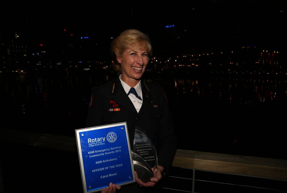 Bulli mum Carol Bond just after being named NSW Emergency Services Officer of the Year in Darling Harbour on Friday night by Rotary. Picture by Greg Ellis.
