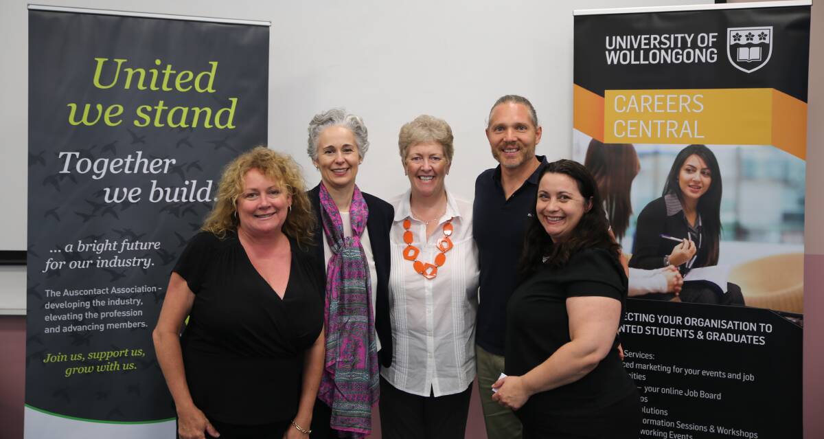 Careers Central advisor Taryn McDonnell,  Wellness First International co-founders and directors Camille de Picot and Jeannine Walsh, Auscontact Association Illawarra representative Tory Macri- and Careers Central Industry development manager Sandy Haig.