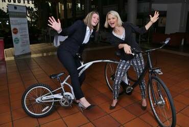 Wollongong Amazing Race founders Chantelle Drolc and Emily Squires are planning to involve many different modes of transport when the annual events they coordinate  raises money for Wollongong charities. Picture by Greg Ellis.
