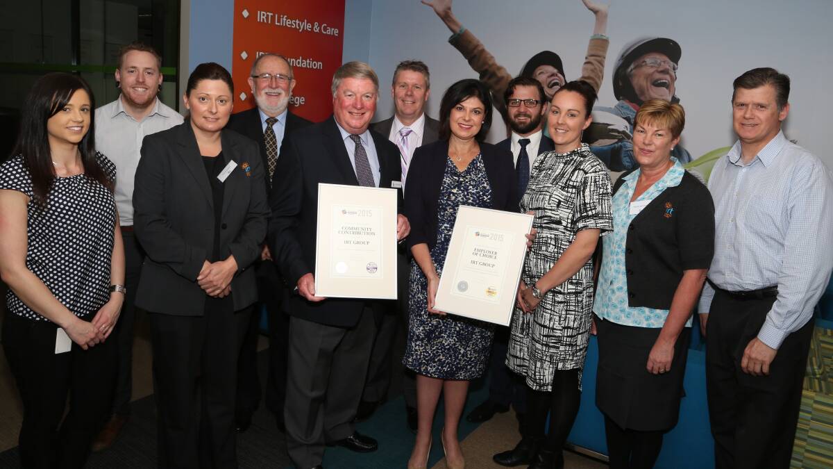 In the office celebrating IRT Group's double win on Tuesday were Kertrina Cluney, Haydn Lochhead, Nia Briguglio, Former IRT Chairman Alan Newing OAM, IRT Group Chairman Bruce Allan,  Craig Smith, IRT Group Chief Executive Nieves Murray, Toby Dawson, Beck Donoghue, Wendy McKnight, John McCleland. Picture by Greg Ellis.

