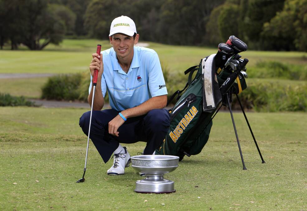 Jordan Zunic shows off his China Amateur spoils at Port Kembla Golf Club on Tuesday. Picture: ANDY ZAKELI