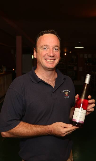Winner: Ben Wallis with the 2016 Frizzante made from grapes picked in March, bottled on April 1 and back in the cellar door by April 8 when four cases sold. Picture: Greg Ellis
