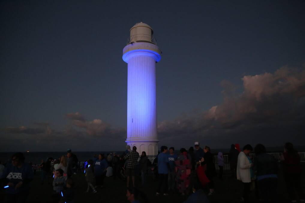 Blue beacon: The Flagstaff Hill lighthouse turned blue to raise awareness about autism for the first time in 2017 and will glow blue again on Monday April 2. Picture: Greg Ellis.
