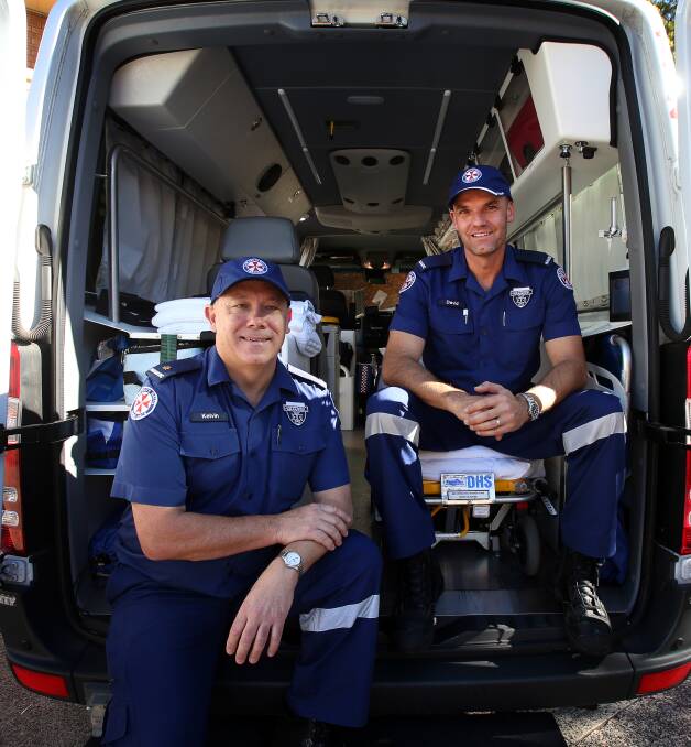 First responders recognised: Operations manager Kelvin Milne and paramedic David Kay are finalists in the 2016 Rotary NSW Emergency Service Community Awards. Picture: Sylvia Liber.
