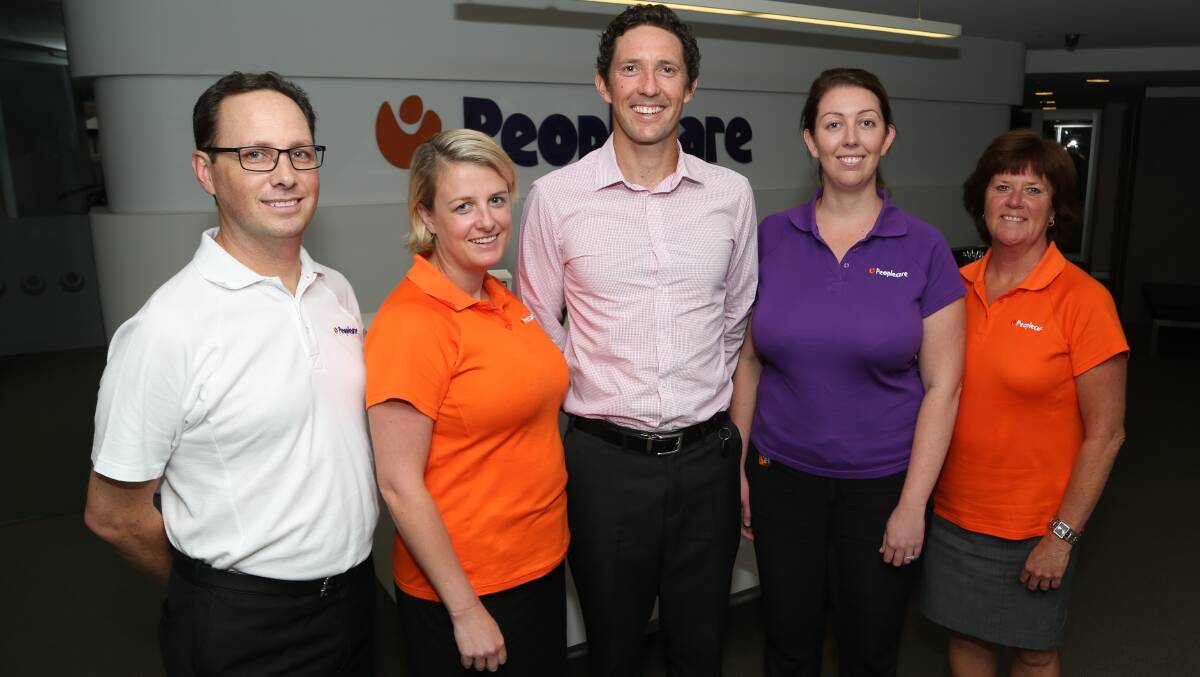 Innovatiion: Peoplecare head of strategy and innovation Peter Buckley (centre) with team members Cameron McIntyre, Katie Markwick, Adriana Girotto and Bronwyn Wood who are launching a new mobile app to make claims and access to information easier in 2017. Picture: Greg Ellis.