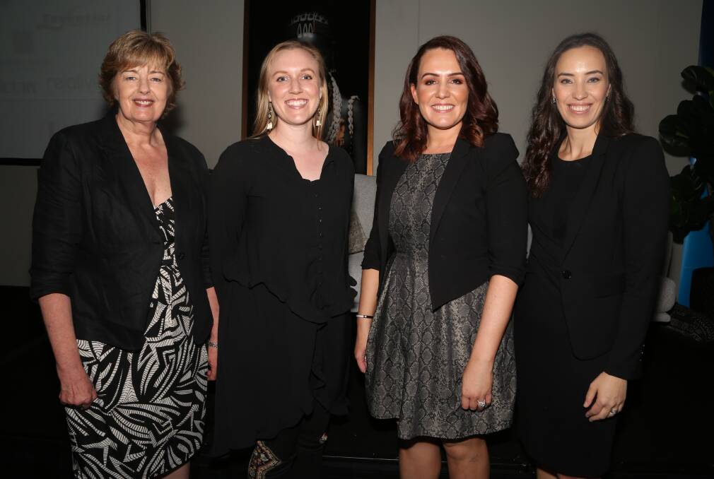 Secrets to award winning success: Illawarra Women in Business director Glenda Papac, Sarah Nolen, Diana Foye and Lauren Buhagiar. Picture: Greg Ellis.



