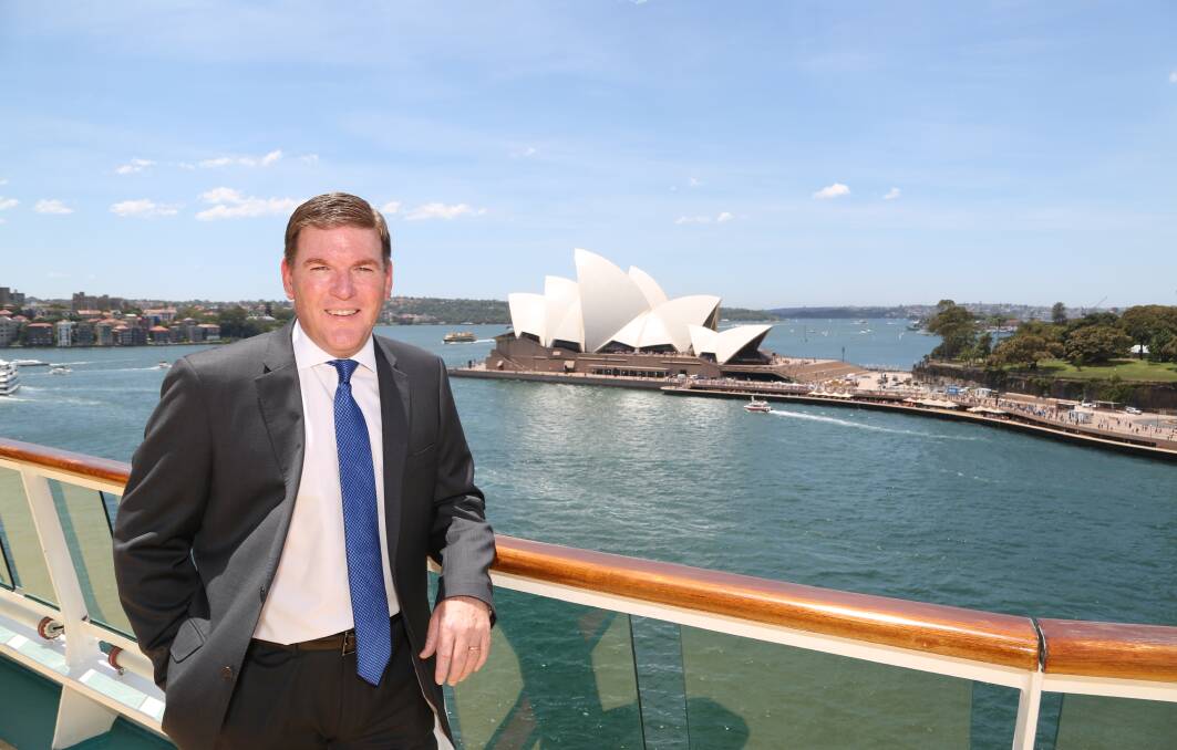 Industry leader: Gavin Smith on the top deck of Radiance of the Seas which looks down on the Sydney Opera House. Picture: Greg Ellis.
