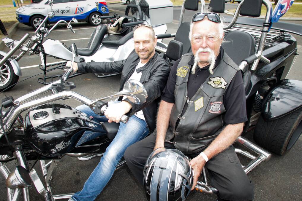 Master and biker: Radiance of the Seas Captain Goran Peterson with Steve Melchior of Just Cruisin' Harley Tours. Picture: Georgia Matts.
