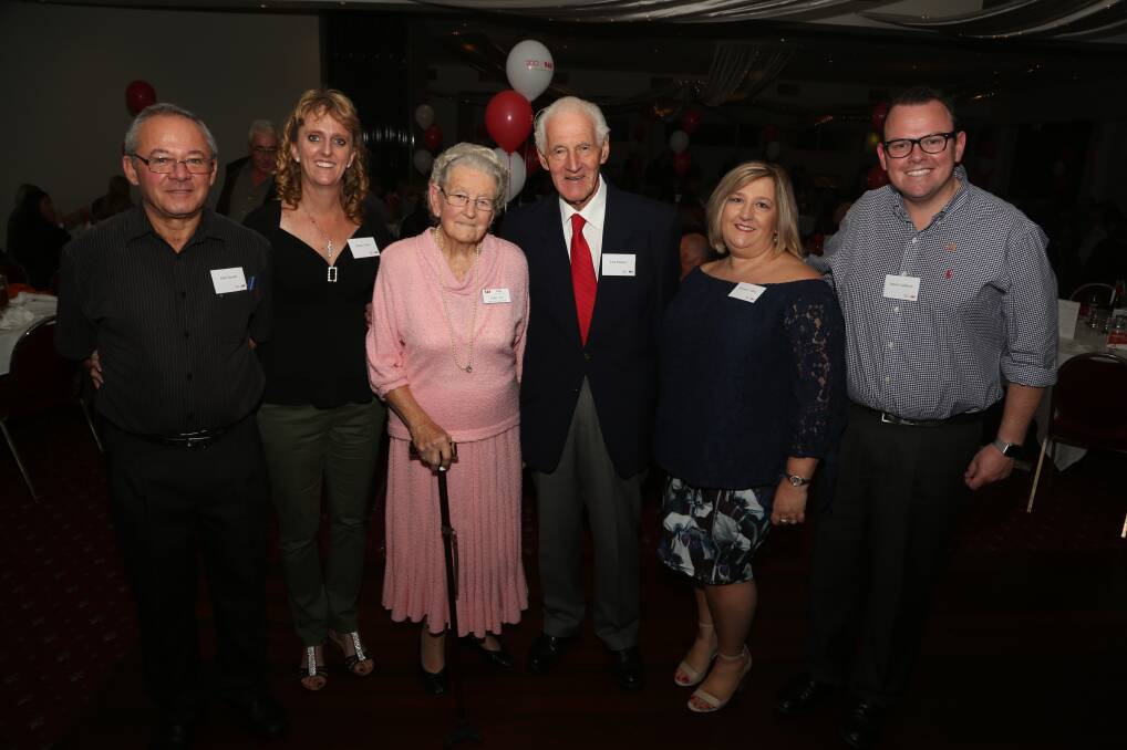 Reminiscing: Italo Baraldi, Nicole Carter, Joan Tye, Tom Rumery, Deanne Collins and James Cudmore at the Westpac Bank 200th birthday function at the Frat. Pic: Greg Ellis

