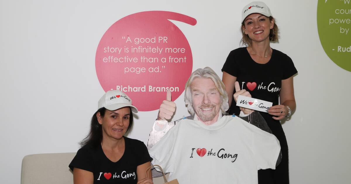 Loving the Gong: Donatella D'Amico and Lisa Burling are hoping Sir Richard Branson will wear an I Love The Gong shirt on Wednesday and then visit Wollongong. 