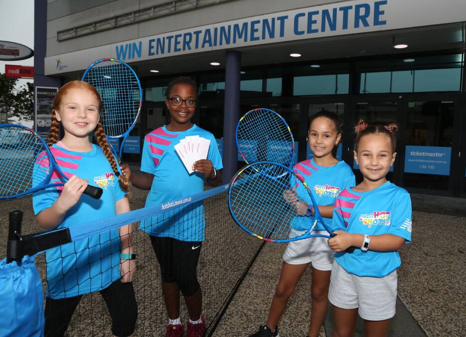 Rising stars: Lola Stephenson, 9, Yana Chivanda, 9, Melanija Cubrilovic, 8, Tatjana Cubrilovic, 6, are looking for to seeing Fed Cup tennis at the WEC. Picture: Greg Ellis.


