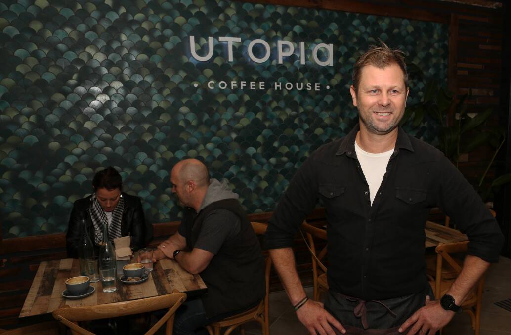 New coffee house and eatery: Jason “Zak” Zakara is enjoying the response to Utopia since opening the doors on Monday. Picture: Greg Ellis.
