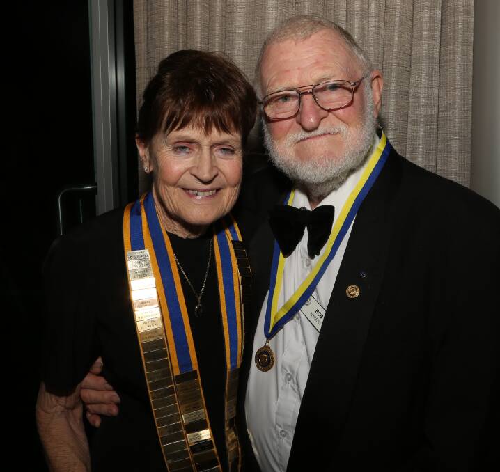 Recognition: Dot Hennessy and Bob Hennessy at City Beach Function Centre after the Paul Harris Fellow presentation during Rotary's 90th anniversary in the Illawarra. Picture: Greg Ellis.
