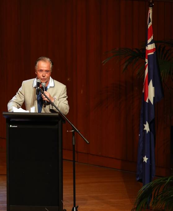 Positive message: Wollongong's Australia Day ambassador Scott Radburn sang, recited a poem and spoke of his pride in his home town. Picture: Sylvia Liber.
