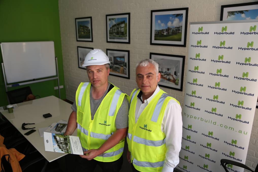 New construction process: Hyperbuild engineer Bernhard Waschl and managing director Theo Pasialis. Picture: Greg Ellis.
