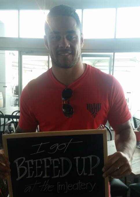 Getting Beefed Up at the Meatery: Jarryd Hayne after enjoying lunch at the Meatery on Friday. 