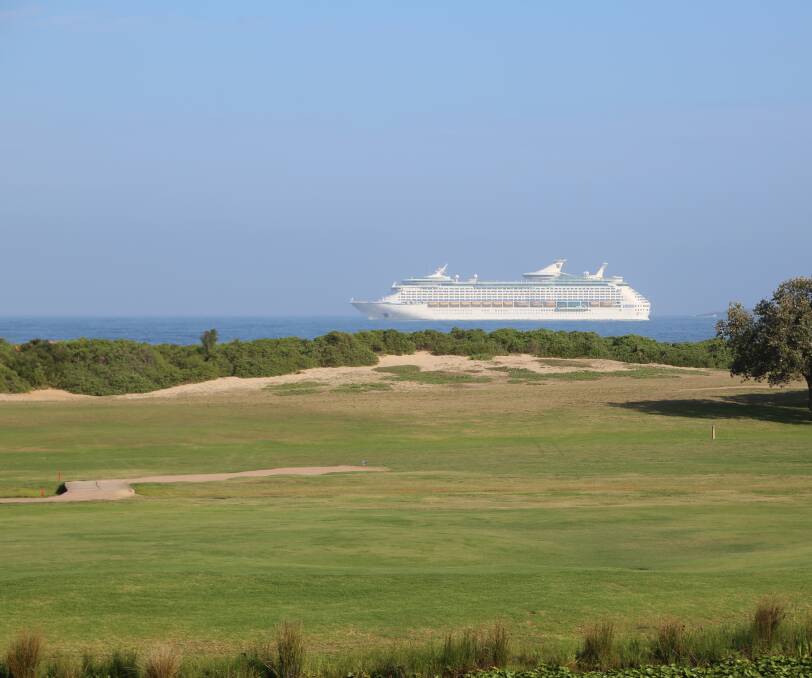 Second visit: Voyager of the Seas sailing past Wollongong Golf Club after its first visit on December 27. Picture: Greg Ellis.

